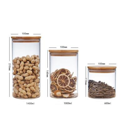 China Kitchen Viable Bamboo Lid Food Storage Jar Airtight Glass Plant for sale