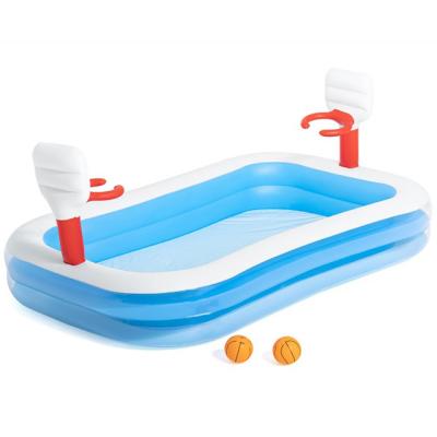 China 2022 Justware New Design Swimming PVC Rectangle Child Toys Outdoor Basketball Pool Outdoor/Indoor Inflatable Big Game Pool for sale