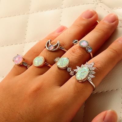 China Wholesale Vintage Custom Round Open Adjustable Ring Shiny 925 Sterling Silver Fashion Jewelry Opal Emerald Rings Rose Gold Plated for sale