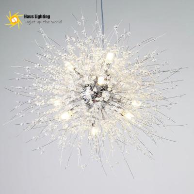 China Residential Modern Simple Matte Dandelion Stainless Steel Gold Style Round Crystal Pendant Light for sale