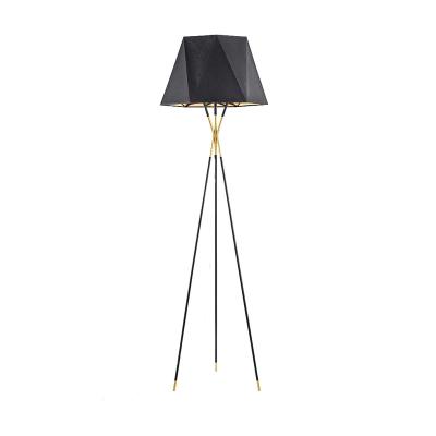 China Nordic Modern Iron Home Indoor Black Brass Fabric Metal Tripod Living Room Hotel Floor Lamp for sale