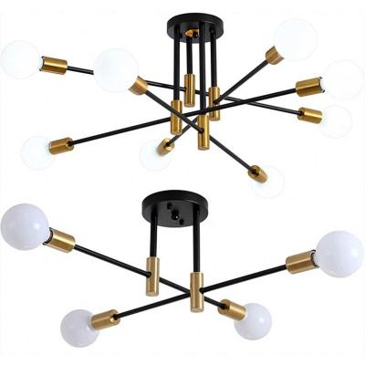 China Mid Century 6-Lights Sputnik Ceiling Light Surface Mounted Modern Fixture Semi Flush Mount Metal Vintage Metal Pendant Lighting Chandelier for sale