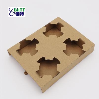 China Disposable Biodegradable 2 Cups 4 Cups Pack Corrugated Kraft Cardboard Paper Cup Carrier Holder Tray Holder for sale