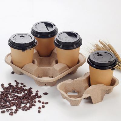 China Disposable Biodegradable Tray Paper Pulp Cup Holder 4 Pack Pulp Cup Carrier Holder for sale