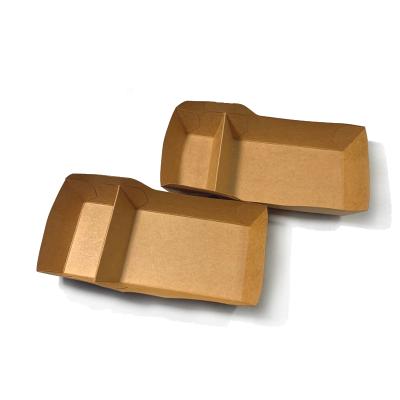 China 2 Compartment Bakery Hot Dog Snack Waterproof Biodegradable Disposable Paper Plates And Brown Wrapping Paper Container Tray for sale