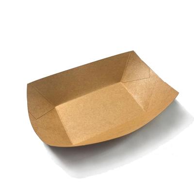 China Waterproof Biodegradable Disposable Boat Shaped Bakery Hot Dog Snack Paper Plates And Brown Kraft Paper Container Tray for sale