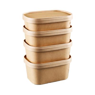 China Biodegradable Disposable Oval Disposable Oval Takeout Container Box Proof Kraft Disposable Takeout Box for sale