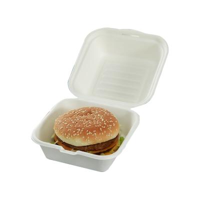 China 6 x 6 Inch Minimalist Biodegradable Disposable Bagasse Sugarcane Burger Blocks Lunch Disposable Burger Box for sale