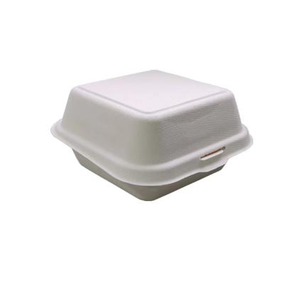 China 6 x 6 Inch Minimalist Biodegradable Disposable Bagasse Sugarcane Burger Blocks Lunch Disposable Burger Box for sale