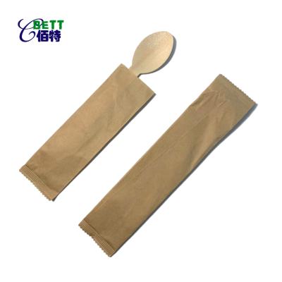 China Biodegradable Disposable Wooden Spoon Tableware Biodegradable Wooden Disposable Tableware BBQ Party Picnic Flatware Cutlery Set With Individual Envelope Package for sale