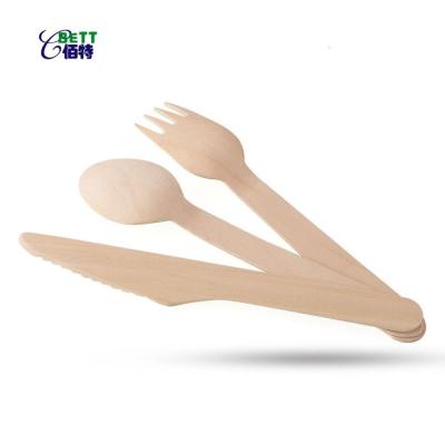 China Biodegradable Disposable Wood Spoon Tableware Biodegradable Wooden Disposable Tableware BBQ Party Picnic Flatware Cutlery Set With Bulk Package for sale