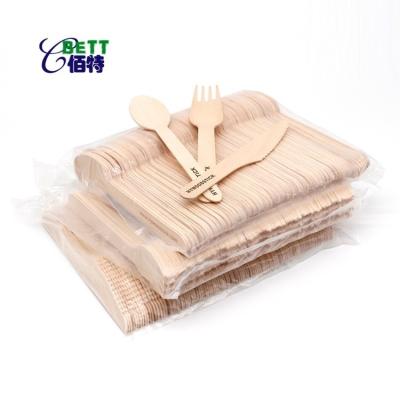 China Biodegradable Disposable Wood Spoon Tableware Biodegradable Wooden Disposable Tableware BBQ Party Picnic Flatware Cutlery Set With Bulk Package for sale