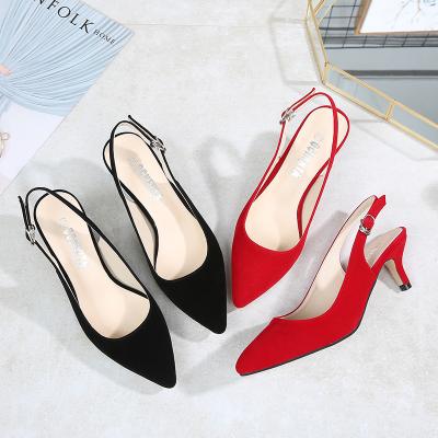 China Hot Selling Heel Anti-slippery Lady Large Size Suede 5cm zapatos de mujer Women Low Buckle Ladies High Heel Shoes for sale