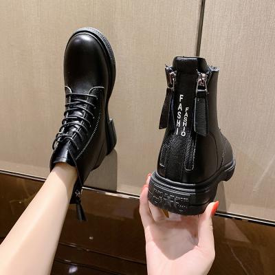 China Latest Version Waterproof Winter Flat Zipper Up Durable Cross Strap Short Thick Heel Fashion BootsPlatform Short Boots for sale