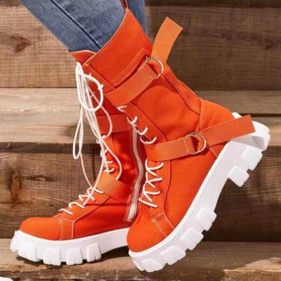 China Martens Waterproof British Casual Boots Lace Up Women Mid Calf Boots Thick-soled Women Boots for sale