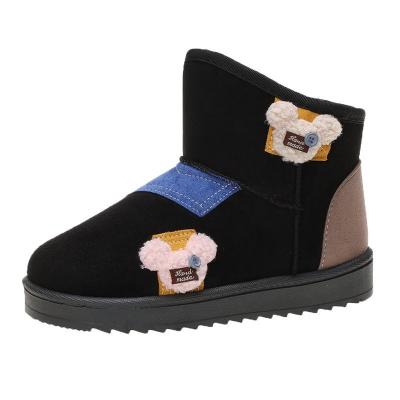 China Autumn And Winter 2021 New Round Bear Decoration Flat Plus Velvet Shoesmoon Furry Snow Boots for sale