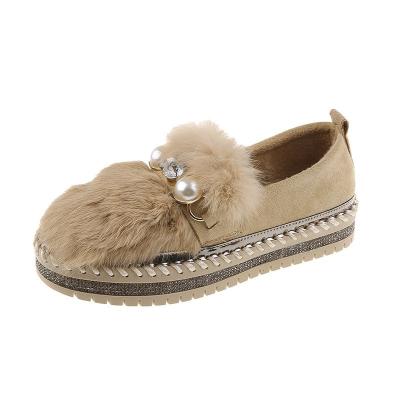 China Beautiful Round Elegant Winter Casual WomenSlip Faux Fur On VelvetSoft Plus Striping Womens Loafers Women's Fashion Sneakers for sale