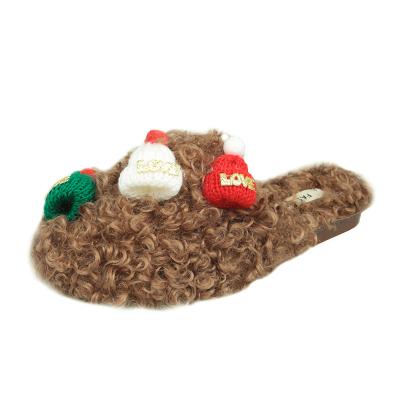 China CUSHIONING Fashion Trend Bedroom Christmas Women's Fluffy Slippers For Couples Warm Rabbit Fur Bedroom Gently Slips Slippers For Women for sale