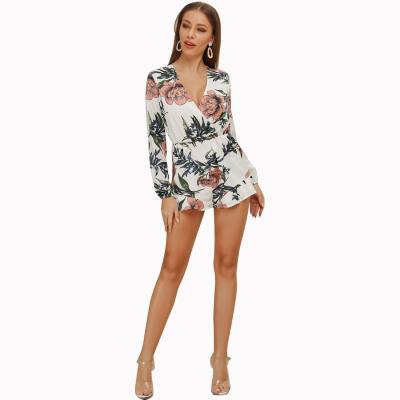 China New Design Breathable Deep V-Neck Long Sleeve Floral Printed Romper For Women for sale