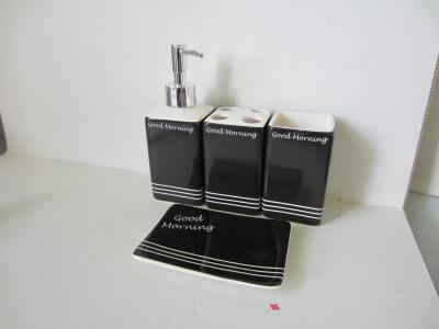 China Shining Finish Black Ceramic Bathroom Accessories , Square Shaped Bath Ensemble Sets for sale