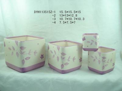 China Hand Painted Square Ceramic Pots For Plants , Colorful Floral Design for sale