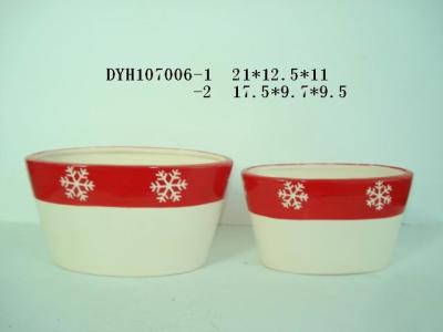 China Oval Christmas Dolomite Ceramic Flower Pots Snowflake Design 21 X 12.5 X 11 Cm for sale