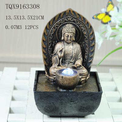 China Buddha Polyresin Water Fountain With Ball And Led Color Light 13.5 X 13.5 X 21 Cm for sale