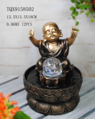 China Little Monk Resin Water Pump Fountain With Revolving Ball 13.5 X 13.5 X 18 Cm for sale