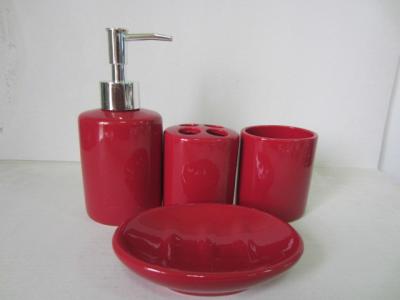 China Bright Red Ceramic Bath Set Soap Liquid Bottle for Fast moving 7.9 X 7.9 X 15 Cm for sale