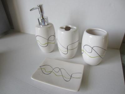 China 4 Pieces Set Ceramic Sanitary Wares Line Pattern Decal For Hotel And Home for sale