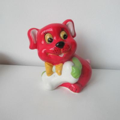 China 2018 Dog Ceramic Piggy Banks For Kids , Red Porcelain Money Box With Bone for sale