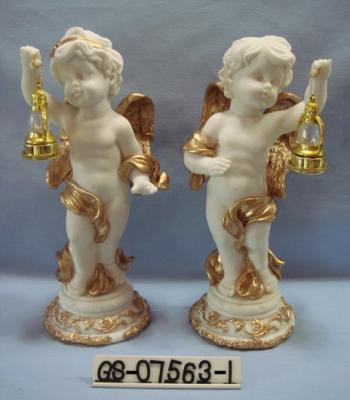 China Beautiful Polyresin Cartoon Cupid Figurine With Lanterns For Home Decoration for sale