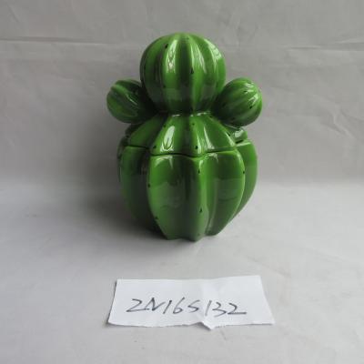 China Green Cactus Ceramic Cookie Jar Container Light Dolomite Material 9.5 X 12.5 X 14.6 Cm for sale