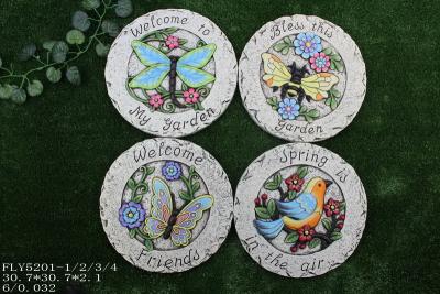 China Small Ceramic Garden Decorations , Round Stepping Stones With Bird And Flower Design for sale