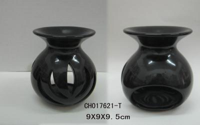 China Shining Black Ceramic Oil Burner Vase Design Candle Melt Holder For Home Decoration for sale