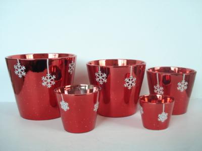 China Christmas Red Electroplated Ceramic Flower Pot For Plants 7 X 7 X 7 Cm , Flake Design for sale