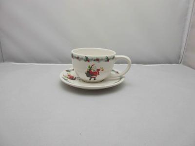 China Christmas Demitasse Porcelain Tea Cup And Saucer Sets With Santa Clause Printing for sale