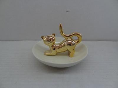 China Shining Golden Porcelain Jewelry Holder With Cute Dog Design For Girls for sale