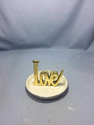 China 10cm Porcelain Jewelry Holder With Wording Love And Real Gold Line Around for sale