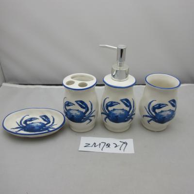 China Blue And White Porcelain Bathroom Set With Crab Design In Traditional Chinese Style for sale