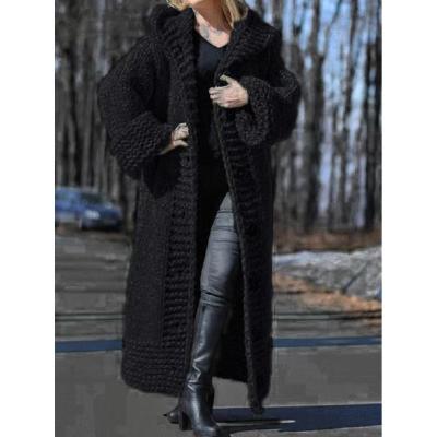 China Anti-Wrinkle Thick Warm Cardigan Women Fall Winter Plus Size Hooded Oversized Sweaters Knitted Loose Long Coats Overcoat Knitwear for sale