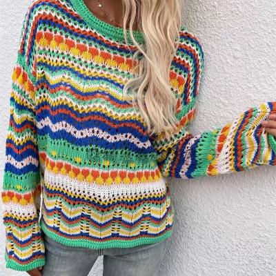 China Anti-wrinkle hot sale European and American popular sweater colorful women's culture crew neck loose knit pullover sweater for sale