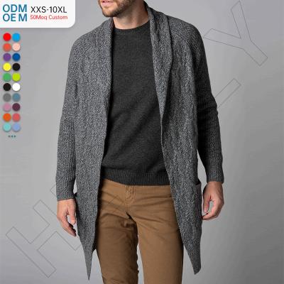 China fashion casual design wool custom men's Anti-wrinkle Merino cardigan knitting sweaters long sleeve autumn and winter knitted Outwear coat for sale