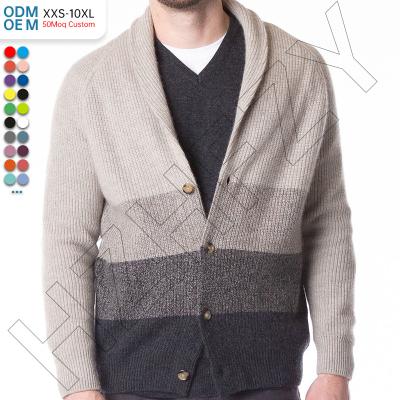 China Wholesale Men's Stylish Merino Wool Shawl Collar Cardigan Sweaters Anti-wrinkle Cable Knit Shawl Chunky Color Block Knitted Button Cardigans for sale