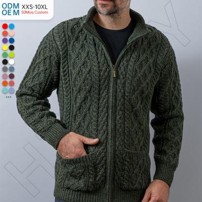 China Anti-Wrinkle Wholesale Simple Design Excellent Quality Men's 100% Wool Cable Knit Zipper Cardigan With Pockets Winter Jacket Outerwear for sale