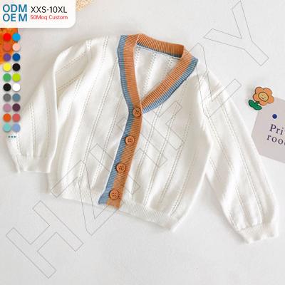 China 2022 Factory Wholesale Toddler Baby Anti Shrink Knitted Soft Contrast Color Baby Kids Cardigan Sunscreen Shirt Hollow Out Equipment for sale