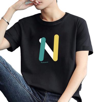 China 2021 Comfortable Anti-pilling Cotton Fabric Polyester T-shirt Sports Print Color Short Sleeve Round Neck Men's Low Collar Fashion for sale