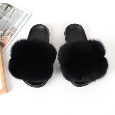 China 2020 high quality natural red fox fur color slippers women shoes CUSHIONING slides sandals for sale