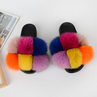 China CUSHIONING Factory Fashion Fox Fur Slippers Ladies Wholesale High Fashion Fluffy Fox Fur Slippers for sale