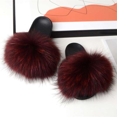 China CUSHIONING 2020 China Manufacturers Real Street Style Custom Fox And Raccoon Fur Women Slides Sandals Indoor Soft Slippers for sale